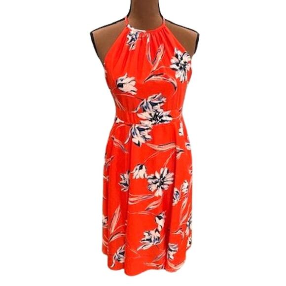 Eliza J Dresses & Skirts - Eliza J. Sleeveless Halter Neck Fit & Flare Orange Mini Dress with Floral Print